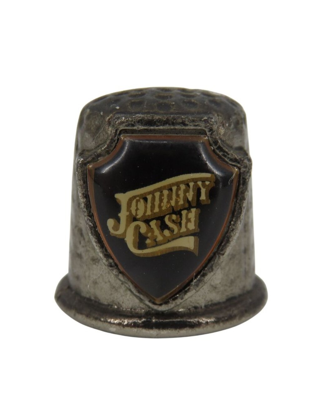 VTG Johnny Cash Shield Cast Metal Thimble Country Music Souvenir Collectible